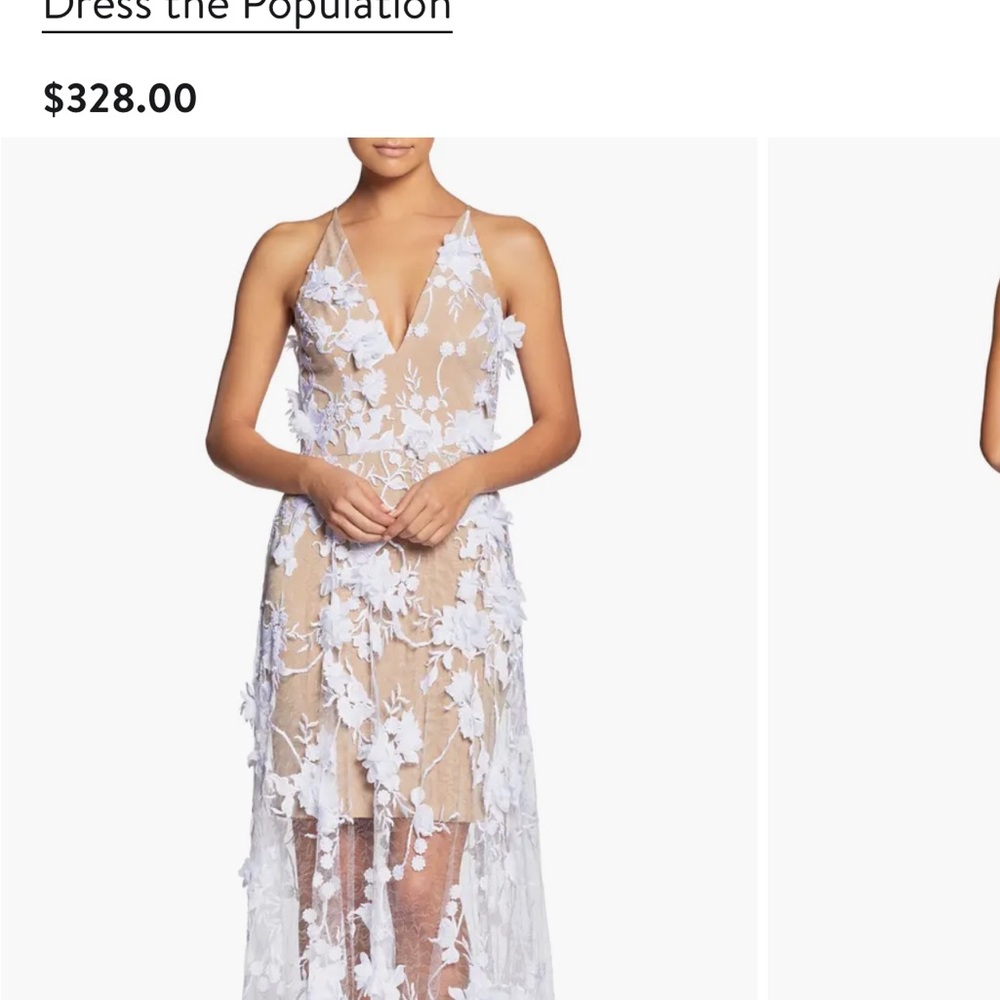 Dress the Population White Sleeveless Plunge Gown